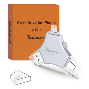 Techkey MFi Certified 3-in-1 USB 3.0 Flash Drive 128GB iPhone/iPad/Android/PC